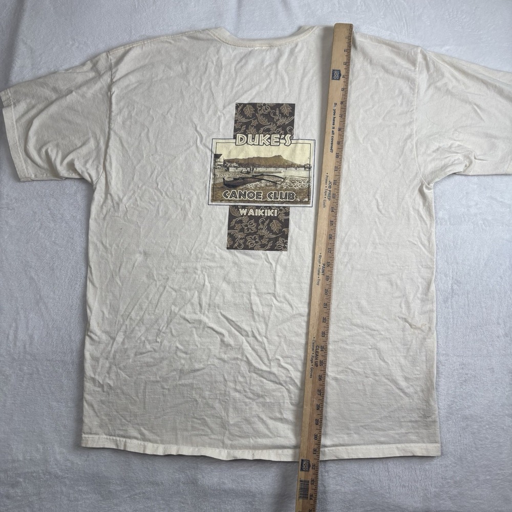 Y2K Anvil Dukes Canoe Clube Waikiki Beige SS Graphic Shirt Distressed Men's 2XL - Picture 8 of 8